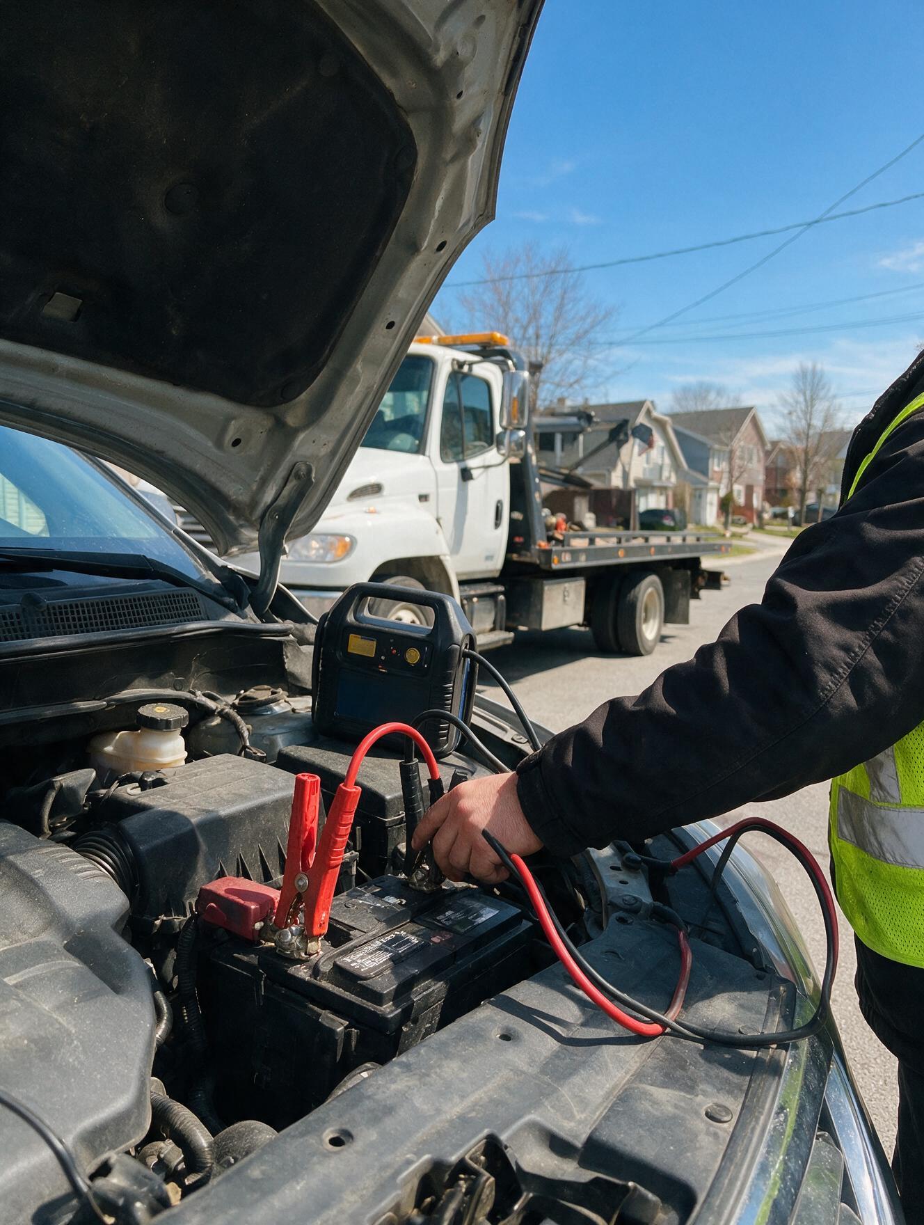 Battery boost on site with the A2B truck behind